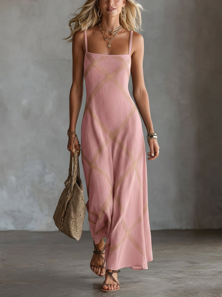 Valentina | Noir Camel Geometric Maxi Dress