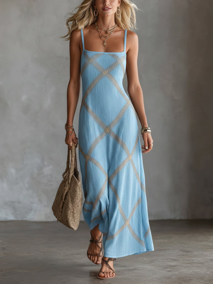 Valentina | Noir Camel Geometric Maxi Dress